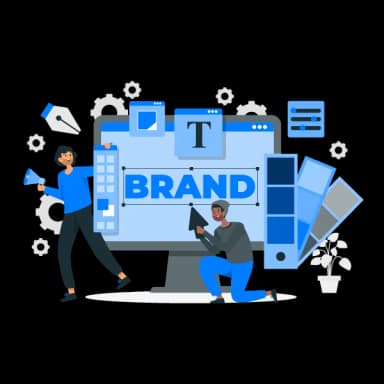 Equipo organizando elementos para branding.